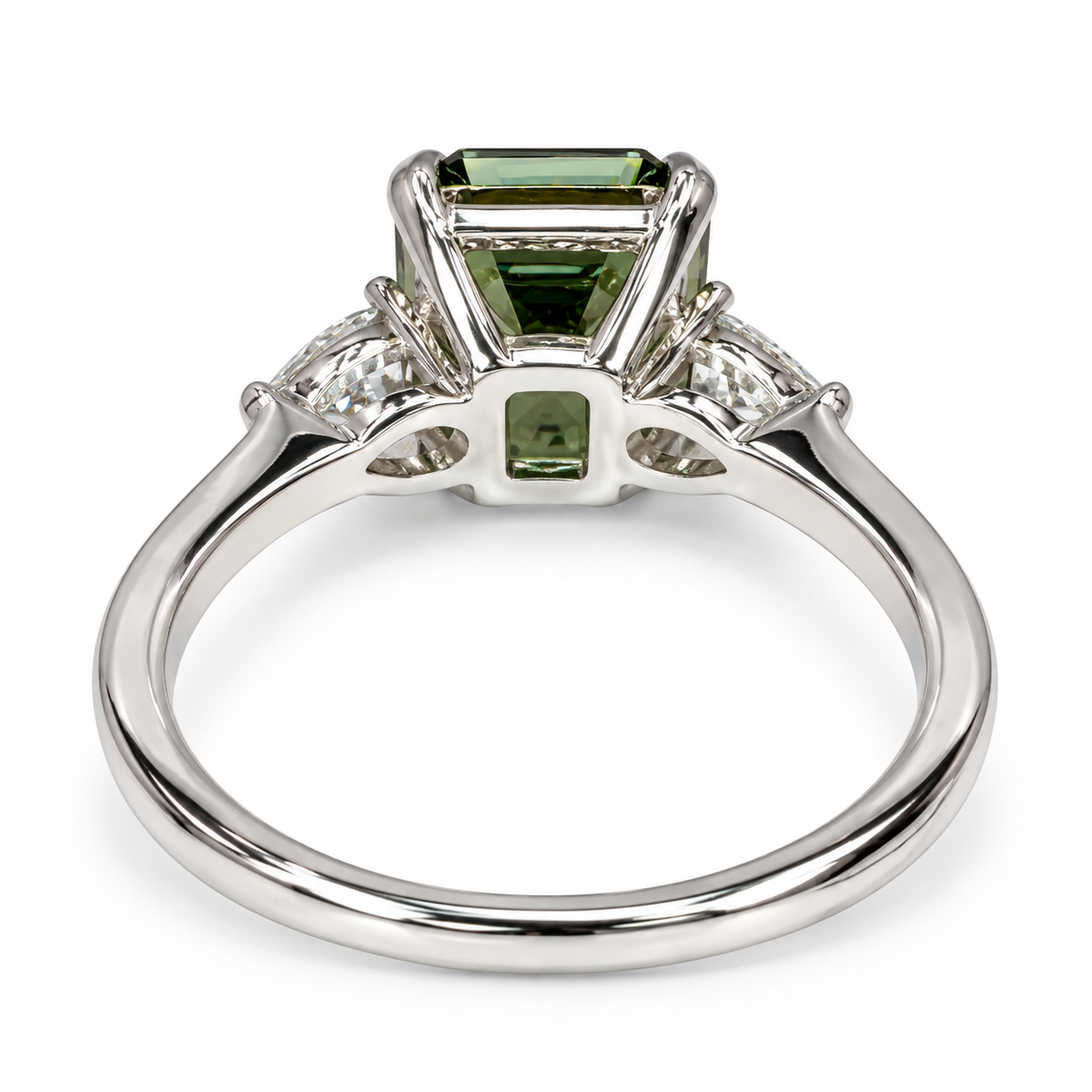 Emerald Cut Olive Green Sapphire Engagement Ring 14K White Gold Unique Vintage Olive Green Sapphire Engagement Ring Green Sapphire Ring 7245