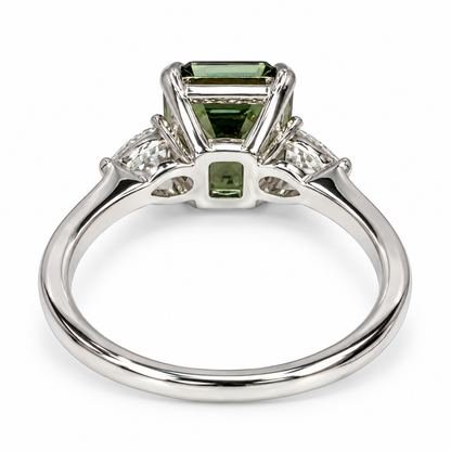 Emerald Cut Olive Green Sapphire Engagement Ring 14K White Gold Unique Vintage Olive Green Sapphire Engagement Ring Green Sapphire Ring 7245