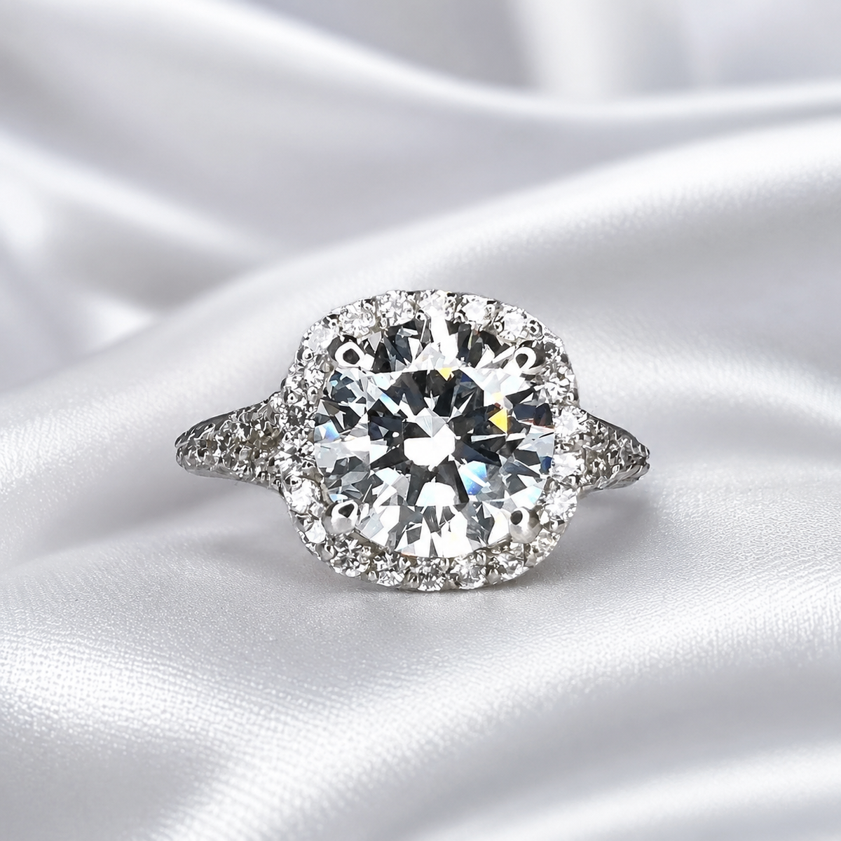 Round Cut Lab Grown Diamond Engagement Ring,  CVD Diamond Halo Engagement Ring, Lab Created Diamond Wedding Bridal Anniversary Ring