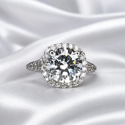 Round Cut Lab Grown Diamond Engagement Ring,  CVD Diamond Halo Engagement Ring, Lab Created Diamond Wedding Bridal Anniversary Ring