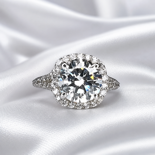 Round Cut Lab Grown Diamond Engagement Ring,  CVD Diamond Halo Engagement Ring, Lab Created Diamond Wedding Bridal Anniversary Ring