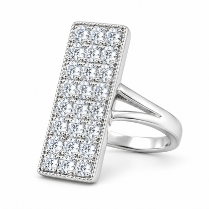 Moissanite Ring 14K White Gold, Moissanite Diamond Cluster Ring For Ladies, Unique Bar Ring Moissanite Diamond Engagement Ring 7229