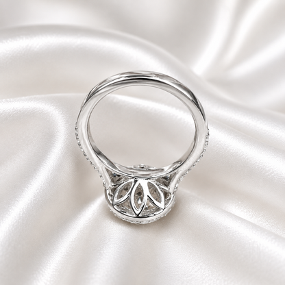 Lab grown diamond ring 14K  white gold, Round cut lab grown diamond engagement ring 14k, Lab grown diamond ring with halo Unique ring