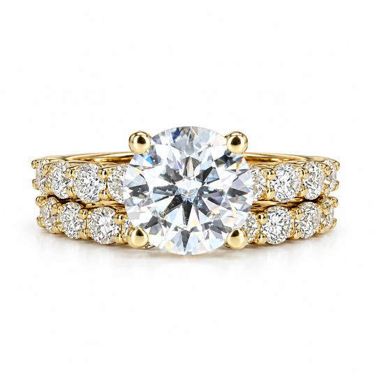 Round Cut Lab Grown Diamond Engagement Ring 14K Solid Gold , Lab Created Diamond Wedding Set For Women , IGI Certified Diamond Ring ,  #8459
