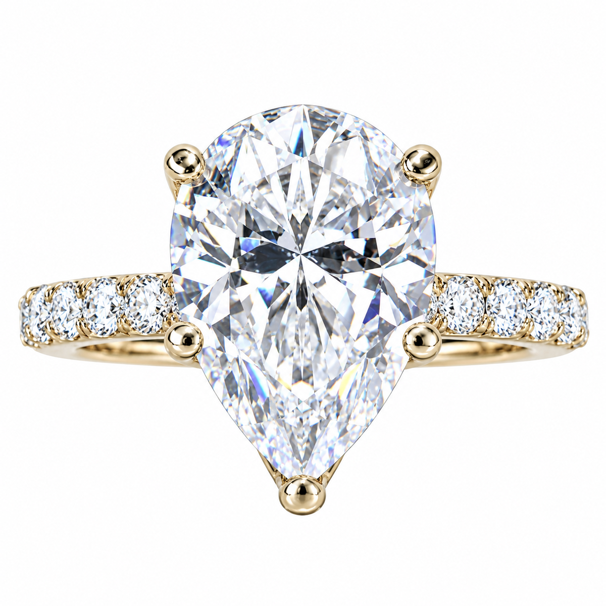 Moissanite Pear Shape Engagement Ring With Round Accents,  Moissanite Solitaire Ring, Anniversary Gift, Solid 14K Yellow Gold, #5148 #6881