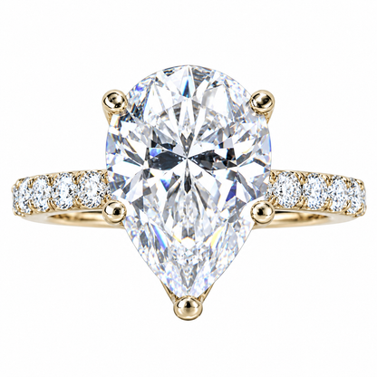 Moissanite Pear Shape Engagement Ring With Round Accents,  Moissanite Solitaire Ring, Anniversary Gift, Solid 14K Yellow Gold, #5148 #6881