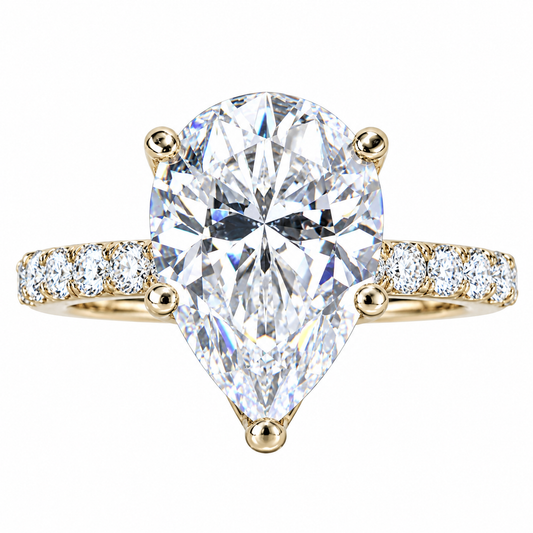 Moissanite Pear Shape Engagement Ring With Round Accents,  Moissanite Solitaire Ring, Anniversary Gift, Solid 14K Yellow Gold, #5148 #6881