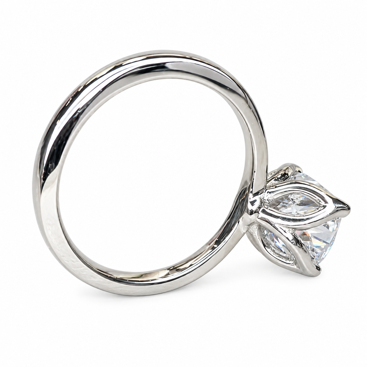 Elongated Cushion Cut Moissanite Solitaire Engagement Ring In  14k White Gold #6828