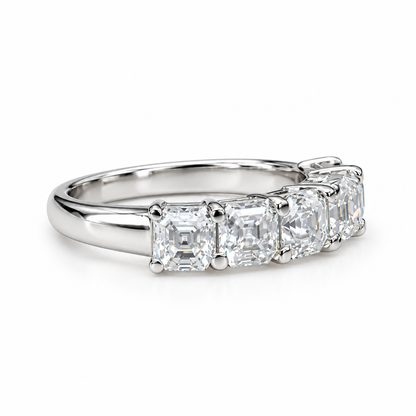Moissanite Engagement Band / Asscher Cut Wedding Band / Six Stone Ladies Ring / Matching Band / 14k White Gold / #6208