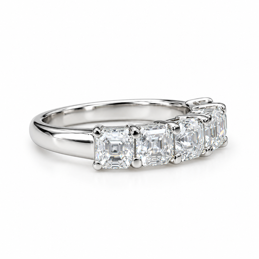 Moissanite Engagement Band / Asscher Cut Wedding Band / Six Stone Ladies Ring / Matching Band / 14k White Gold / #6208