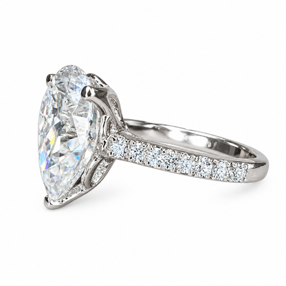 Pear Shaped Lab Grown Diamond Engagement Ring 14K Solid Gold , Teardrop Diamond Ladies Ring , IGI Certified Lab Created Diamond Ring #7100