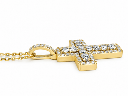 Large Cross Necklace 14K Solid Gold, Unique Moissanite Cross Pendant Necklace, Custom Cross Pendant Faith Crucifix Jesus Necklace Gold #7690
