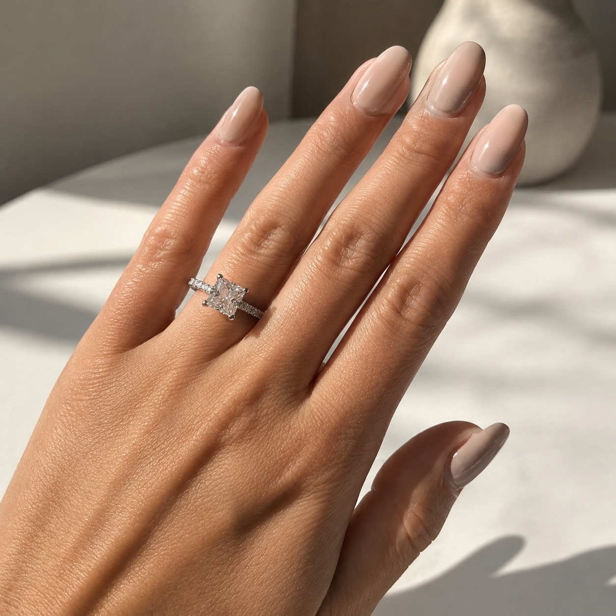 Moissanite Engagement Ring Princess Cut 14K Solid White Gold, Simple Moissanite Engagement Ring For Ladies Solitaire Princess Cut Ring, 7135