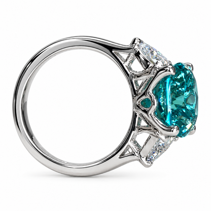 Elongated Cushion Paraiba And Moissanite Engagement Ring,   14k Gold Blue Paraiba Wedding Ring, Moissanite Ring   #6342