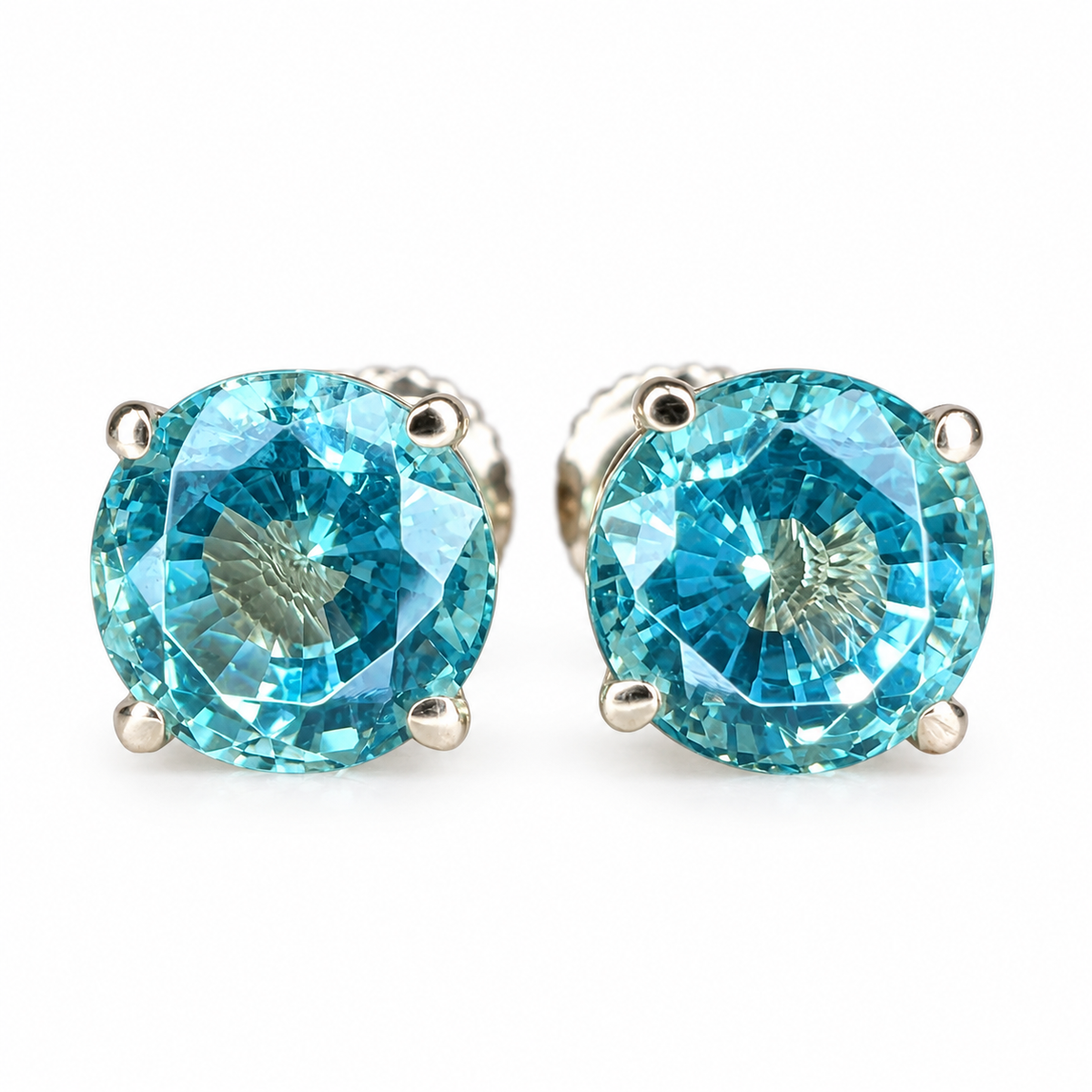 Neon Blue Paraiba Earrings / Round Ladies Earring / Ladies Stud Earrings / Gift Ideas For Her / Anniversary Gift / 14k White Gold /  #6134