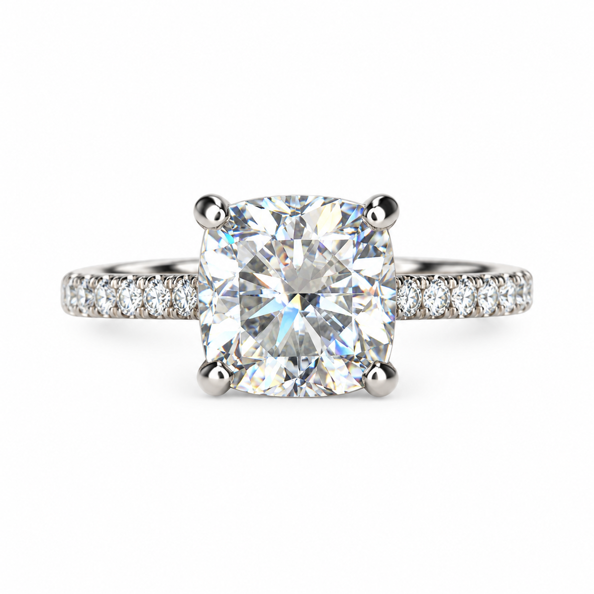 Moissanite Cushion Cut Engagement Ring 14K White Gold Cushion Solitaire Engagement Ring Forever One Simple Solitaire Engagement Ring #7275