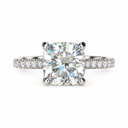Moissanite Cushion Cut Engagement Ring 14K White Gold Cushion Solitaire Engagement Ring Forever One Simple Solitaire Engagement Ring #7275