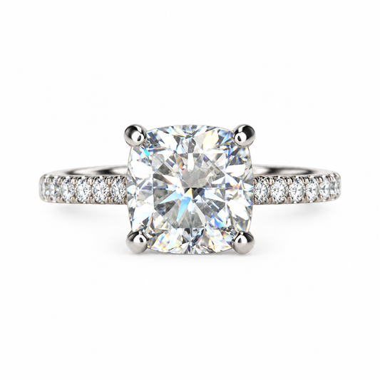 Moissanite Cushion Cut Engagement Ring 14K White Gold Cushion Solitaire Engagement Ring Forever One Simple Solitaire Engagement Ring #7275