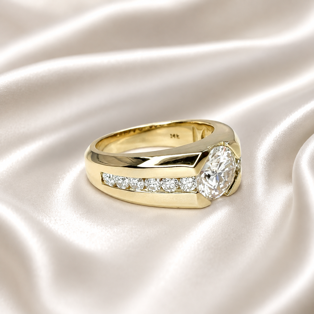 Lab grown diamond mens ring 14k solid gold, half bezel mens diamond ring, Fathers day gift, mens pinky ring, real diamond ring mans
