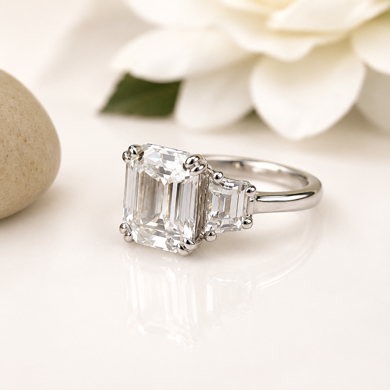 Emerald Cut Engagement Ring, Emerald Cut 3 Stone Moissanite  Ring, Emerald Cut Moissanite Engagement Ring,  Certified Moissanite Ring, #6185