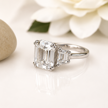Emerald Cut Engagement Ring, Emerald Cut 3 Stone Moissanite  Ring, Emerald Cut Moissanite Engagement Ring,  Certified Moissanite Ring, #6185