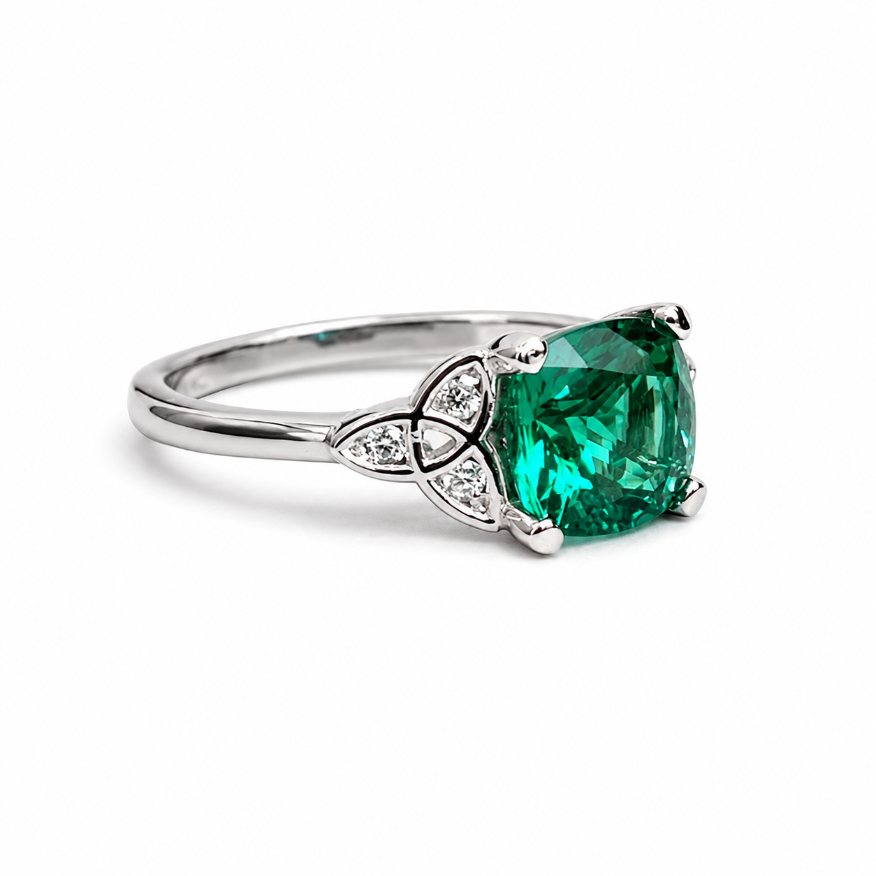 Cushion Cut Emerald Engagement Ring 14K Yellow Gold Green Emerald  Celtic Engagement Rings Moissanite Celtic Gold Wedding Promise Ring #7297