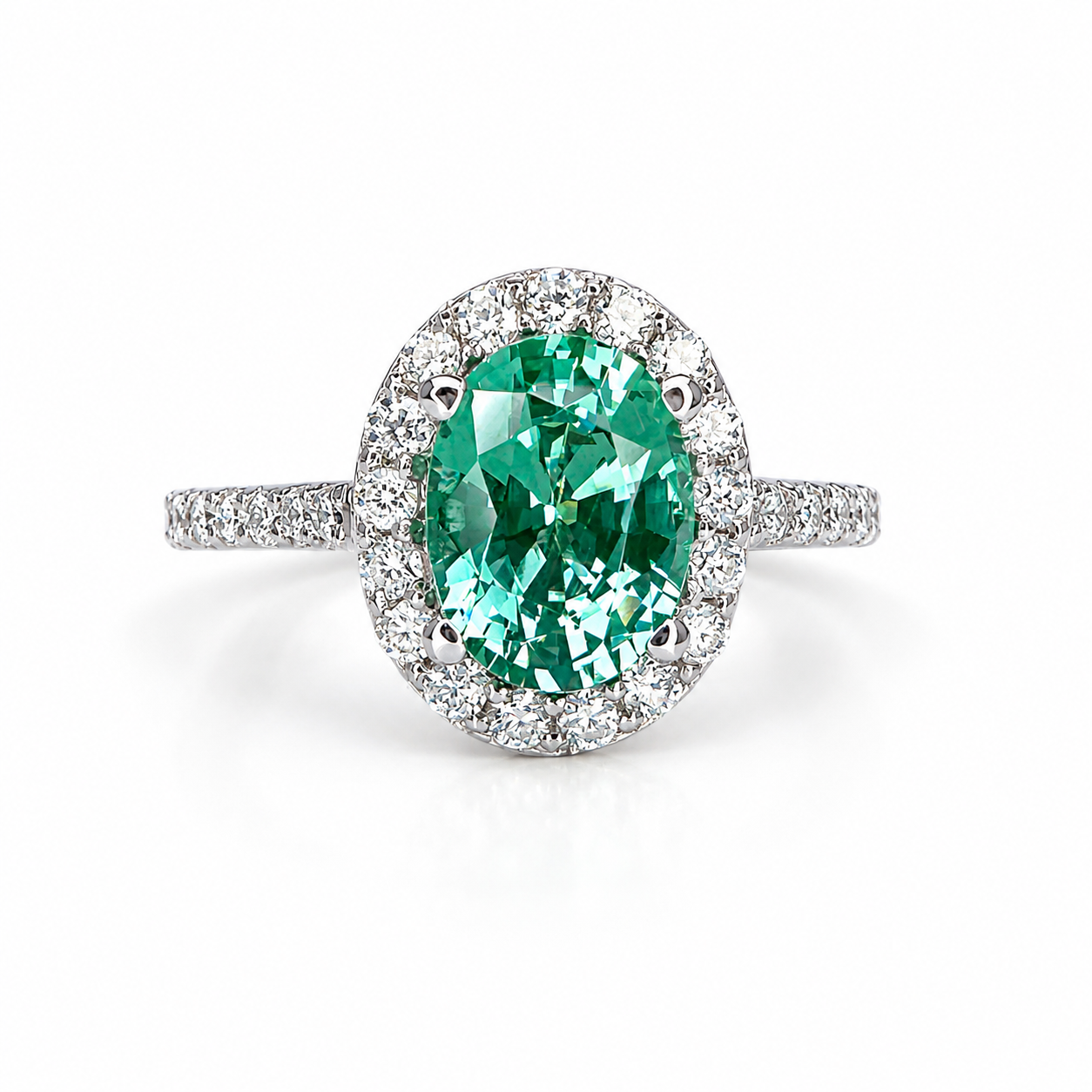 Oval green paraiba tourmaline engagement ring 14k gold, Moissanite oval halo engagement ring, Unique wedding anniversary promise ring, #8021