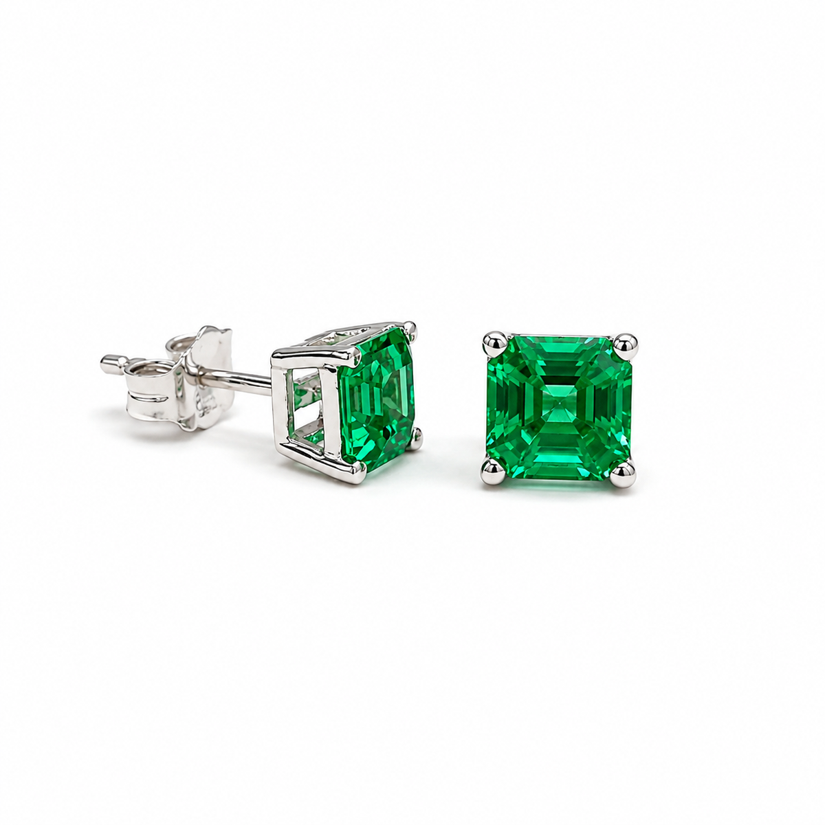 May Birthstone Earrings , Ladies Earrings , Asscher Emerald Studs , 14k Gold Earrings, Mothers Day , Birthday Gift , #8841