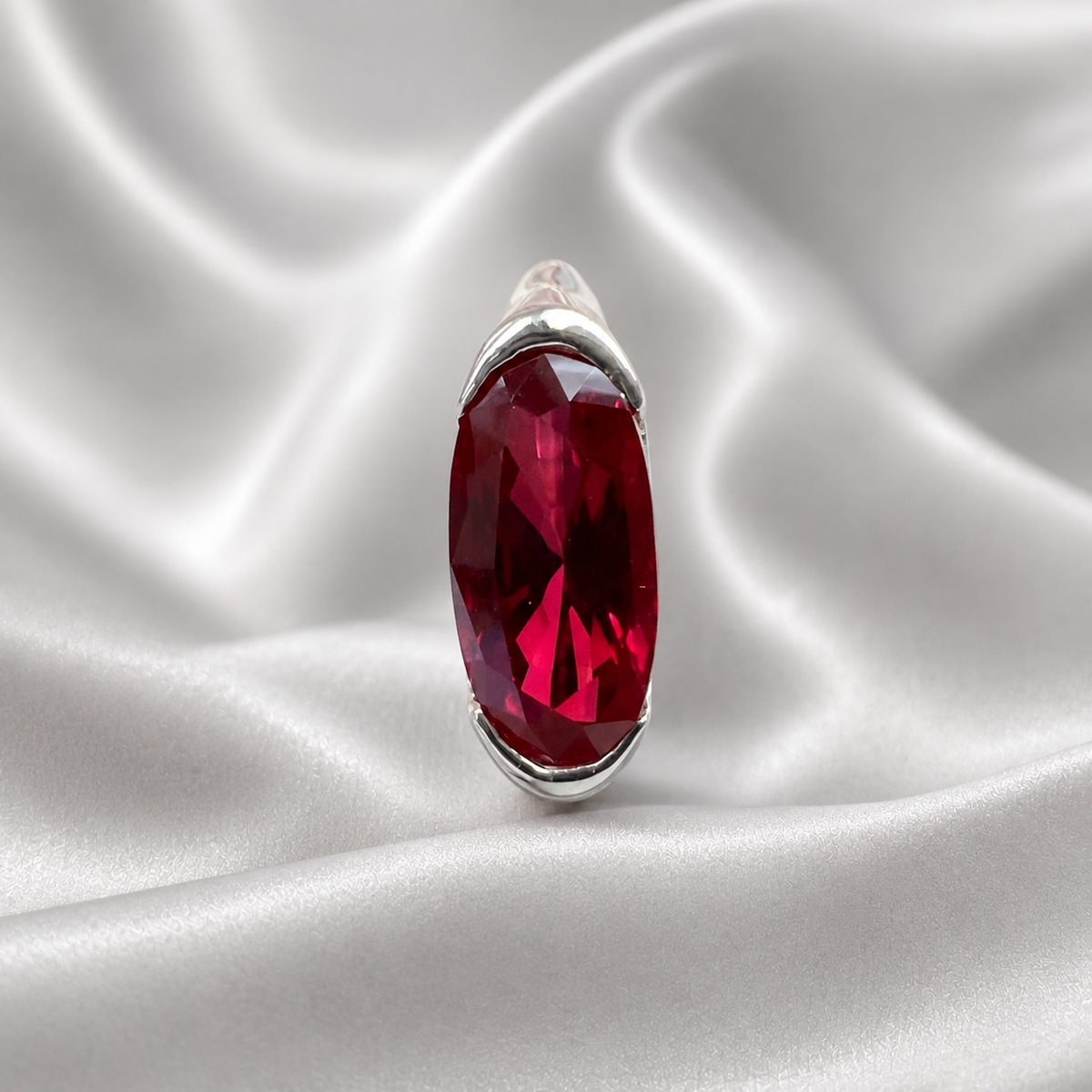 Elongated Oval Ruby East West White Gold Bezel Set ,  Ruby Statement Ring For Women , Unique Ruby Engagement Promise Anniversary Ring  #7433