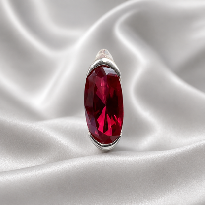 Elongated Oval Ruby East West White Gold Bezel Set ,  Ruby Statement Ring For Women , Unique Ruby Engagement Promise Anniversary Ring  #7433