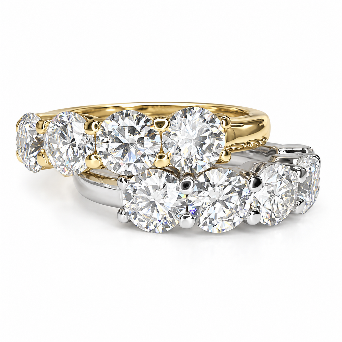 Round 5 Stone Moissanite band 14k white gold, Stacking moissanite wedding band Half eternity moissanite band ring gold matching bands  #7906