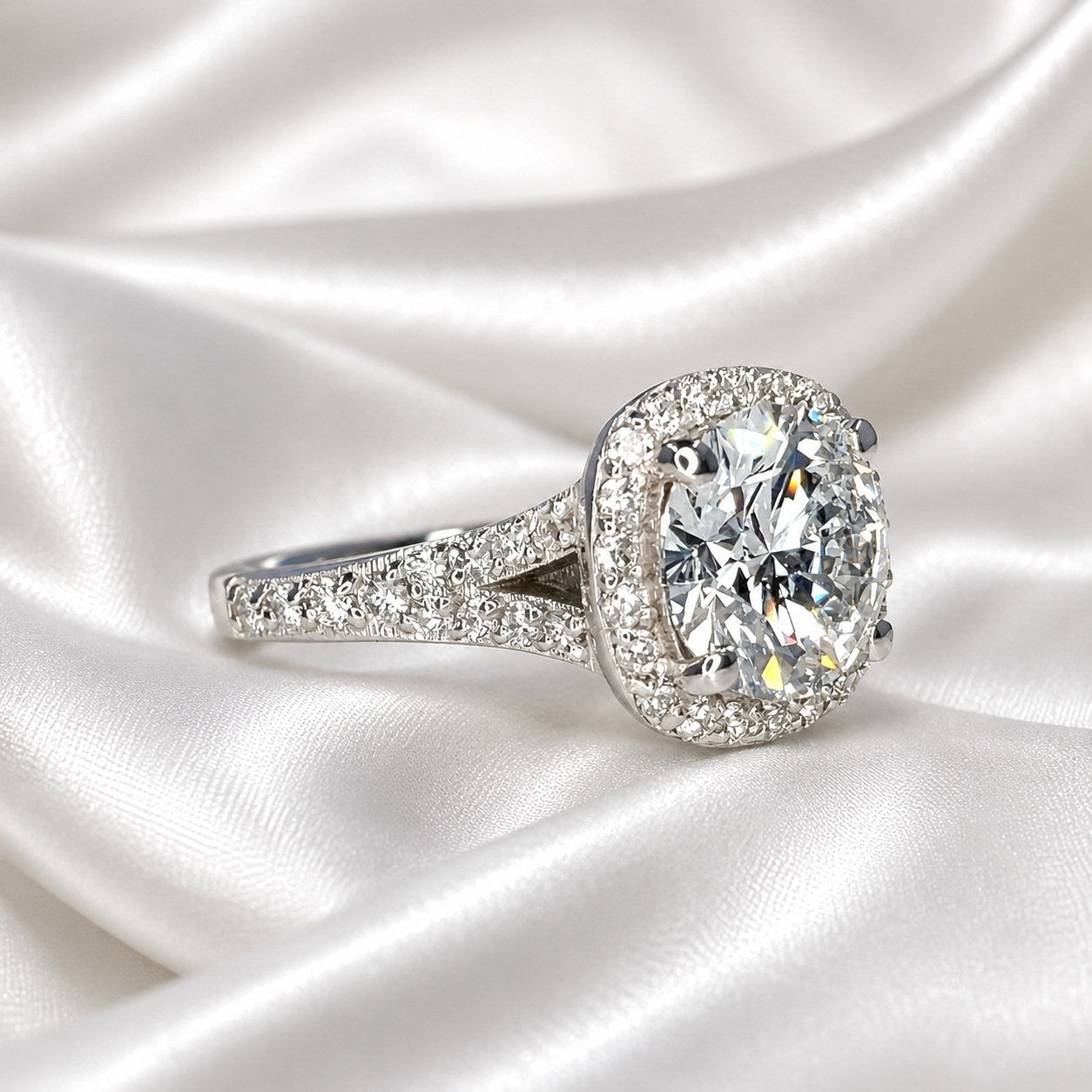 Round Cut Lab Grown Diamond Engagement Ring,  CVD Diamond Halo Engagement Ring, Lab Created Diamond Wedding Bridal Anniversary Ring