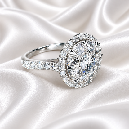 Lab grown diamond ring 14K  white gold, Round cut lab grown diamond engagement ring 14k, Lab grown diamond ring with halo Unique ring