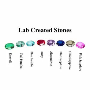 a collection of colored gemstones, each labeled with its name, arranged in a row.