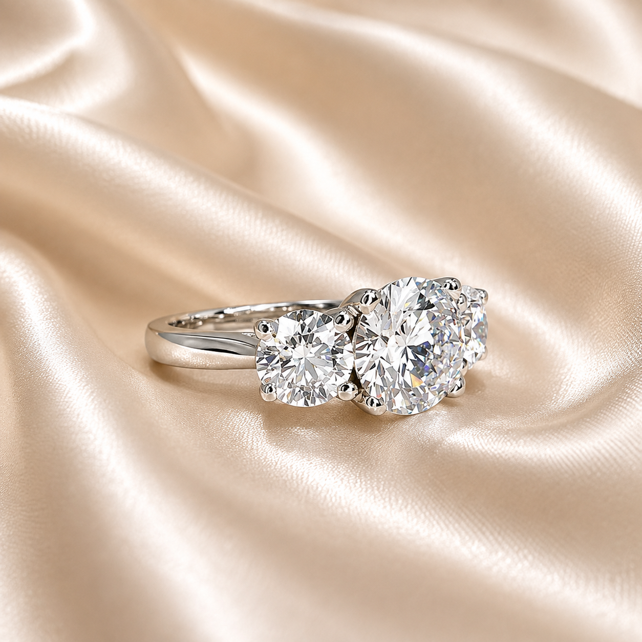 2.50 CTW Lab Grown Diamond Engagement Ring 14K Solid Gold, Three Stone Lab Created Diamond Wedding Ring, Simple Diamond Bridal Ring