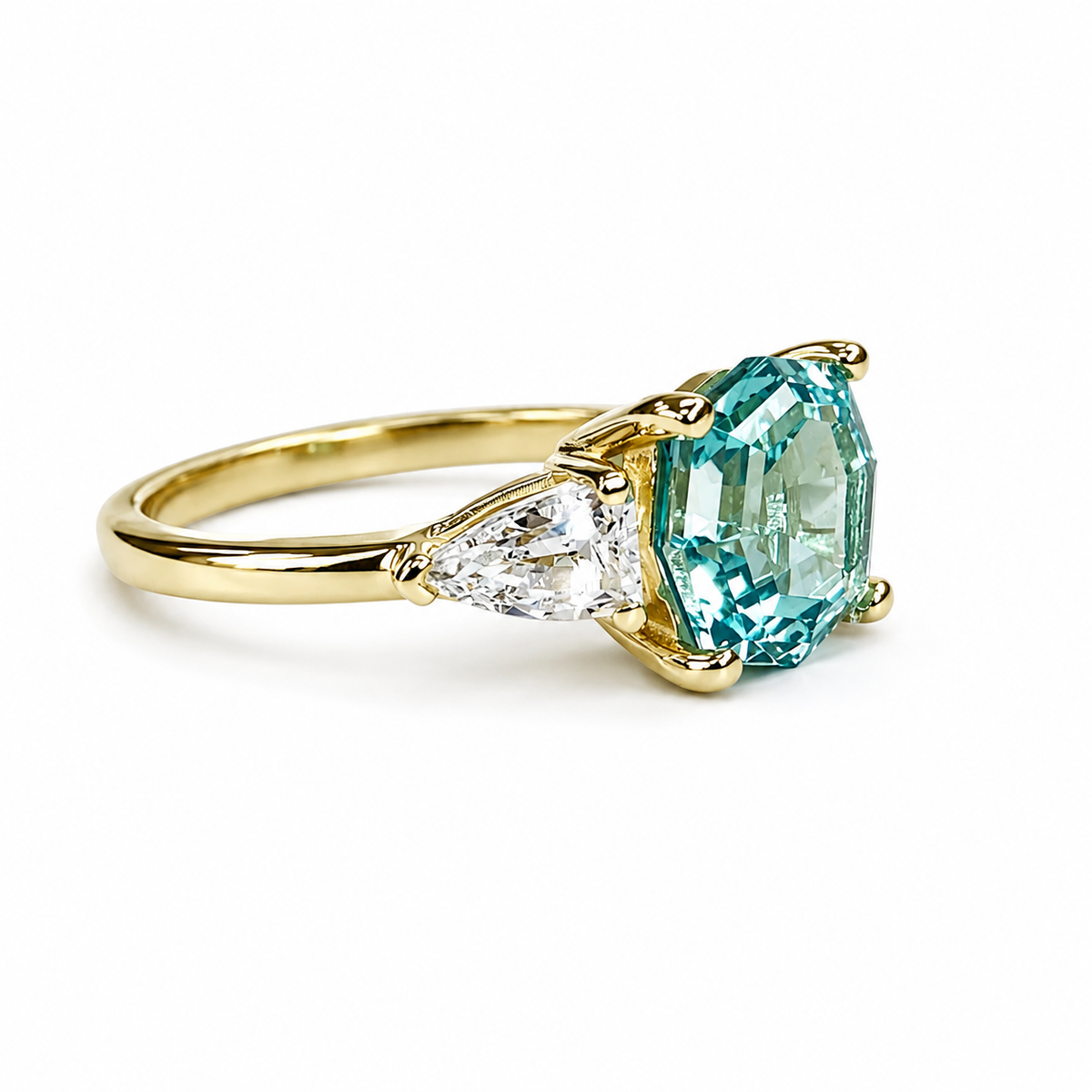 Octagon Neon Blue Paraiba Ring, Web Cut Engagement Ring, Sapphire Bullet Shape Ring, 14k Yellow Gold, #6258