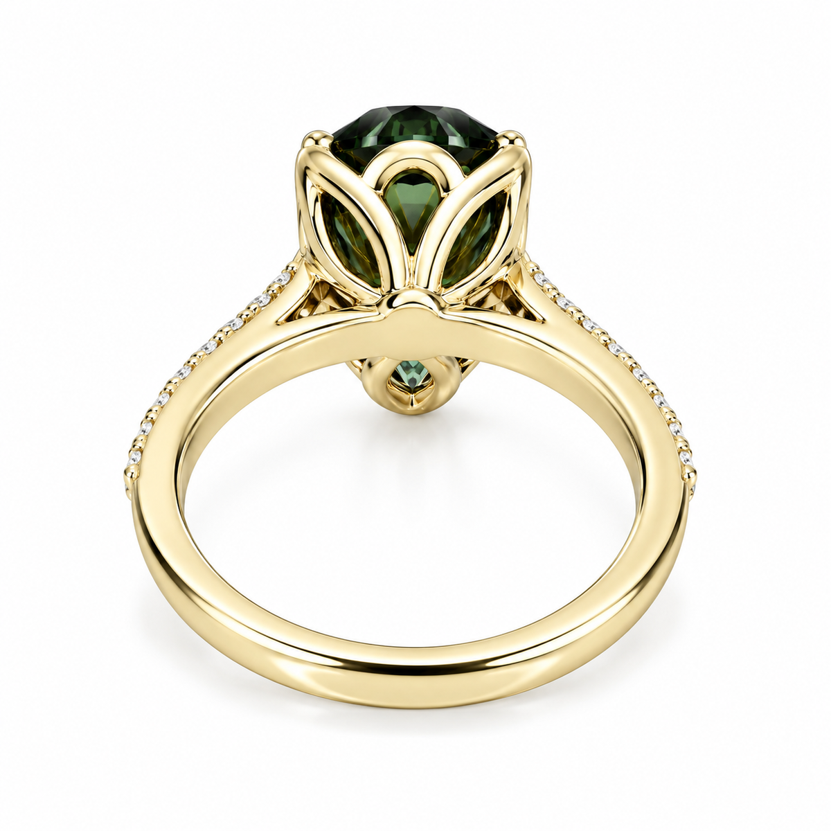 Pear shape olive green sapphire engagement ring 14k white or yellow gold, Unique olive green sapphire wedding anniversary promise ring #7548