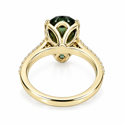 Pear shape olive green sapphire engagement ring 14k white or yellow gold, Unique olive green sapphire wedding anniversary promise ring #7548