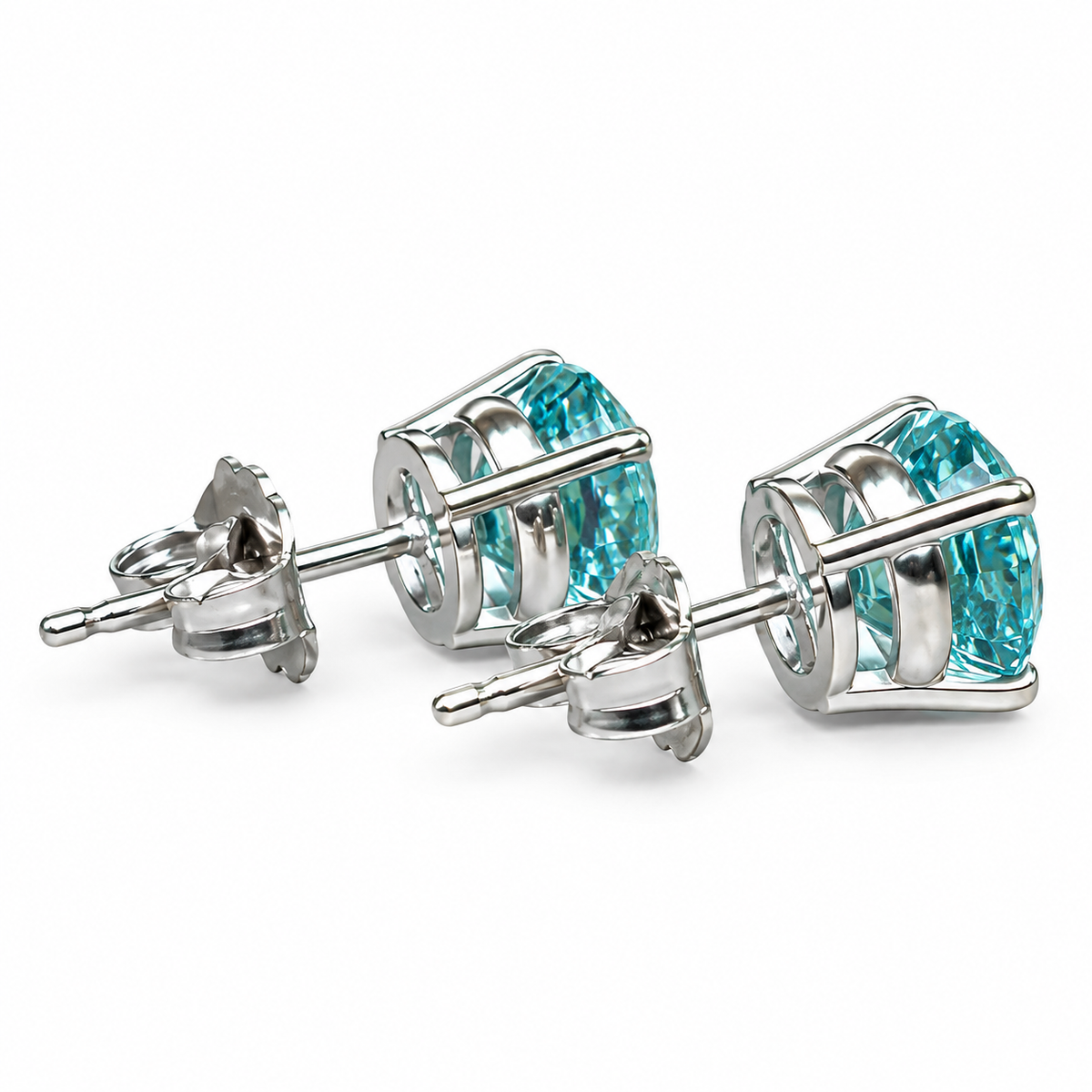 Neon Blue Paraiba Earrings / Round Ladies Earring / Ladies Stud Earrings / Gift Ideas For Her / Anniversary Gift / 14k White Gold /  #6134