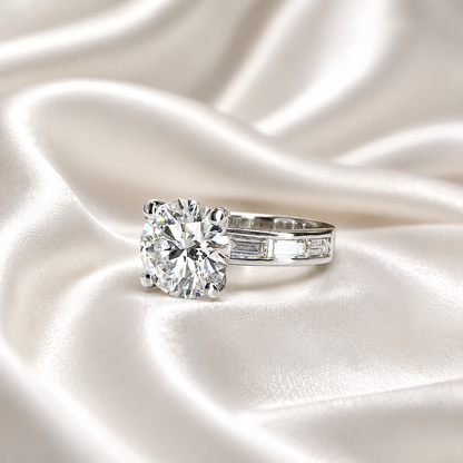2.70 CTW Lab Grown Diamond Engagement Ring 14K Gold Round Cut Lad Created Diamond Anniversary Ring For Her Three Stone Diamond Ring # 8495