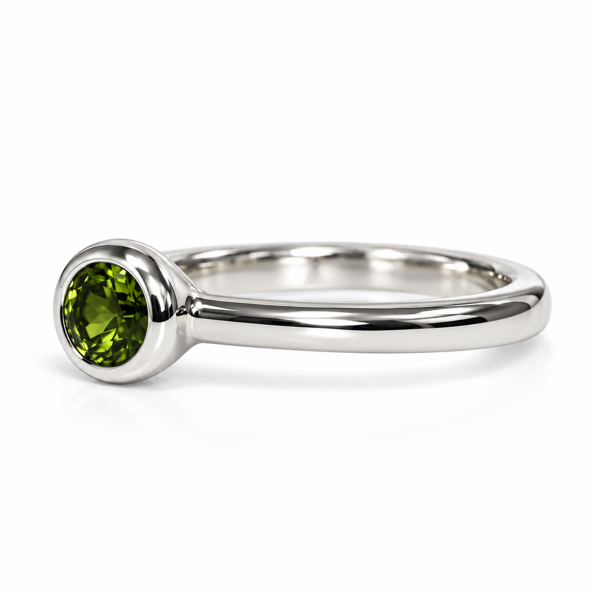 Oval Green Sapphire Ring For Women 14k Solid White Gold, Bezel Set Sapphire Minimalist Ring, Thin Unique Green Sapphire Stacking Ring, #5842