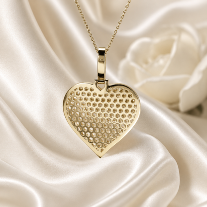 Large heart necklace, moissanite cluster heart necklace pendant 14k solid gold, Mothers necklace, gold heart necklace girlfriend gift, #7813