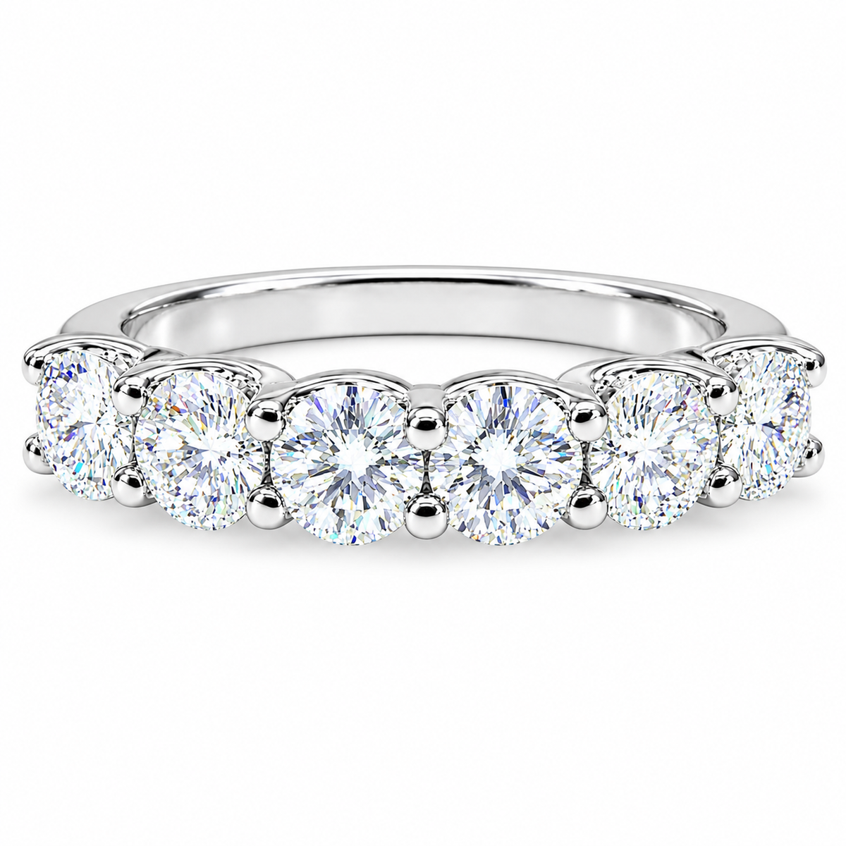 Moissanite wedding band / round  stone  anniversary band /  criss cross setting in 14k gold 6555