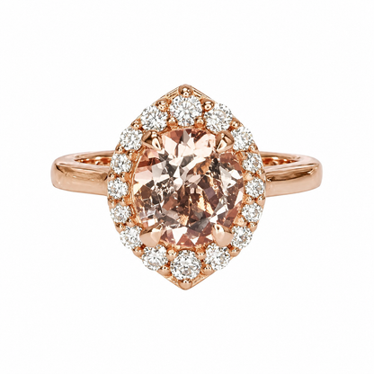 Morganite ring, rose gold ring round shaped genuine morganite engagement ring, Peach morganite ladies wedding anniversary promise ring #6414