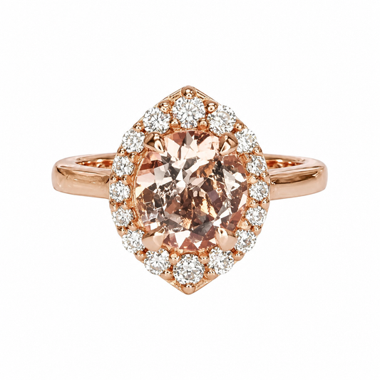 Morganite ring, rose gold ring round shaped genuine morganite engagement ring, Peach morganite ladies wedding anniversary promise ring #6414