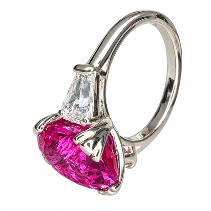 Pink Sapphire Oval Engagement Ring, 14k Yellow Gold Ring, Large Oval Engagement Ring, Three Stone Ring, Sapphire and Moissanite Ring,  #6364