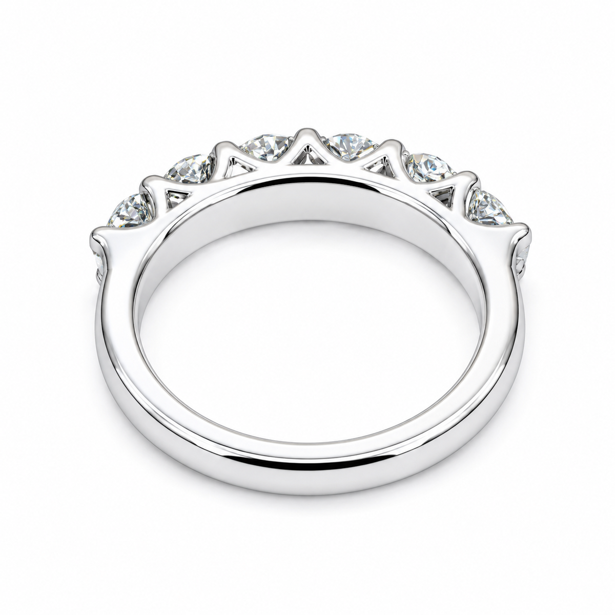 Moissanite wedding band / round  stone  anniversary band /  criss cross setting in 14k gold 6555