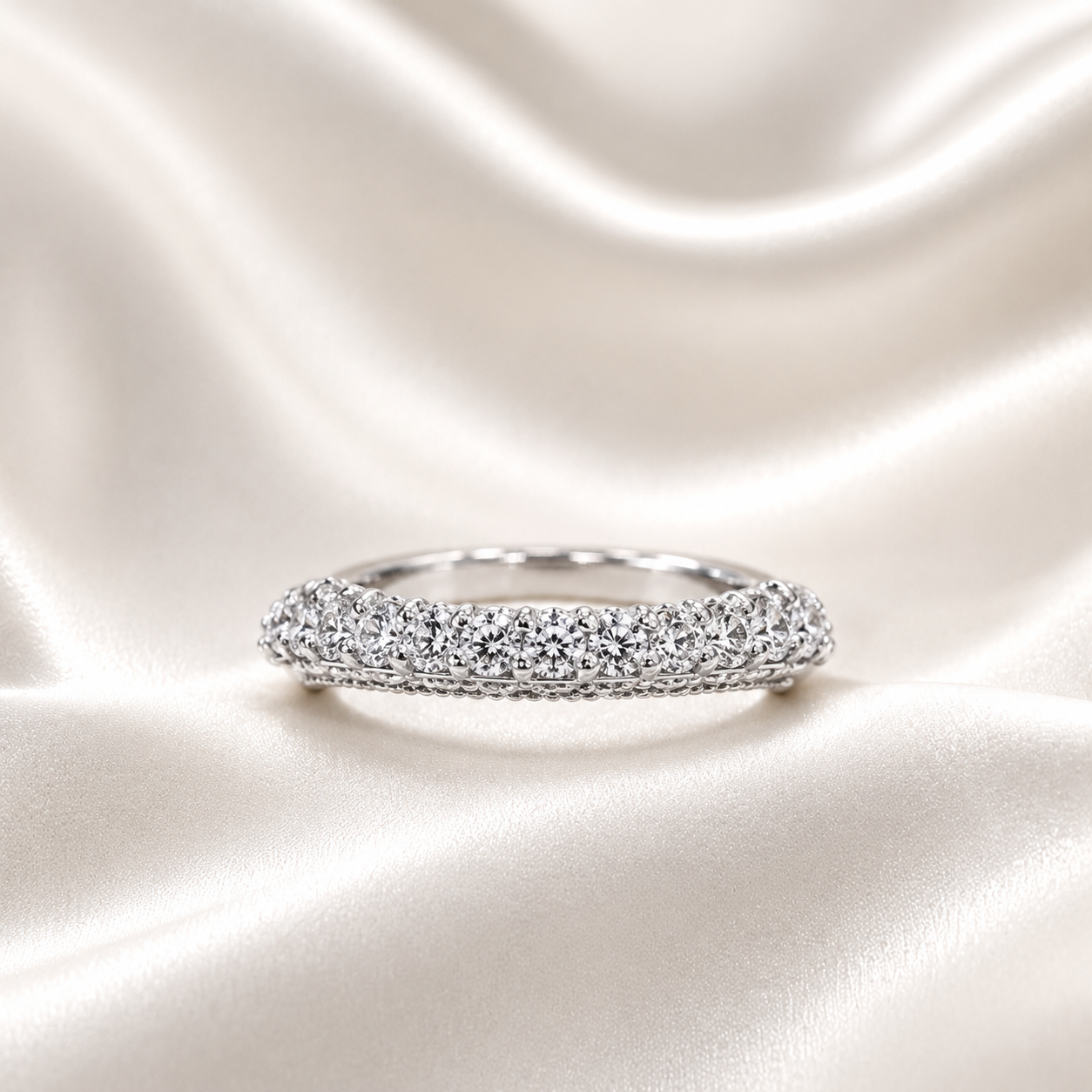 Lab Diamond Wedding Band , Unique Antique Style Lab Grown Diamond Stacking Band 14K Solid Gold , Half Eternity Cluster Diamond Ring #8833