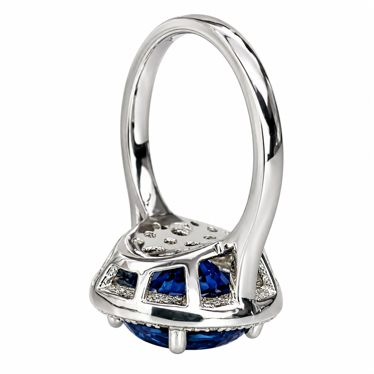 Round Blue Sapphire With Diamond Halo Engagement Ring,14k White Gold Blue Sapphire And Moissanite Halo Wedding Ring, Unique Ladies Ring 5945