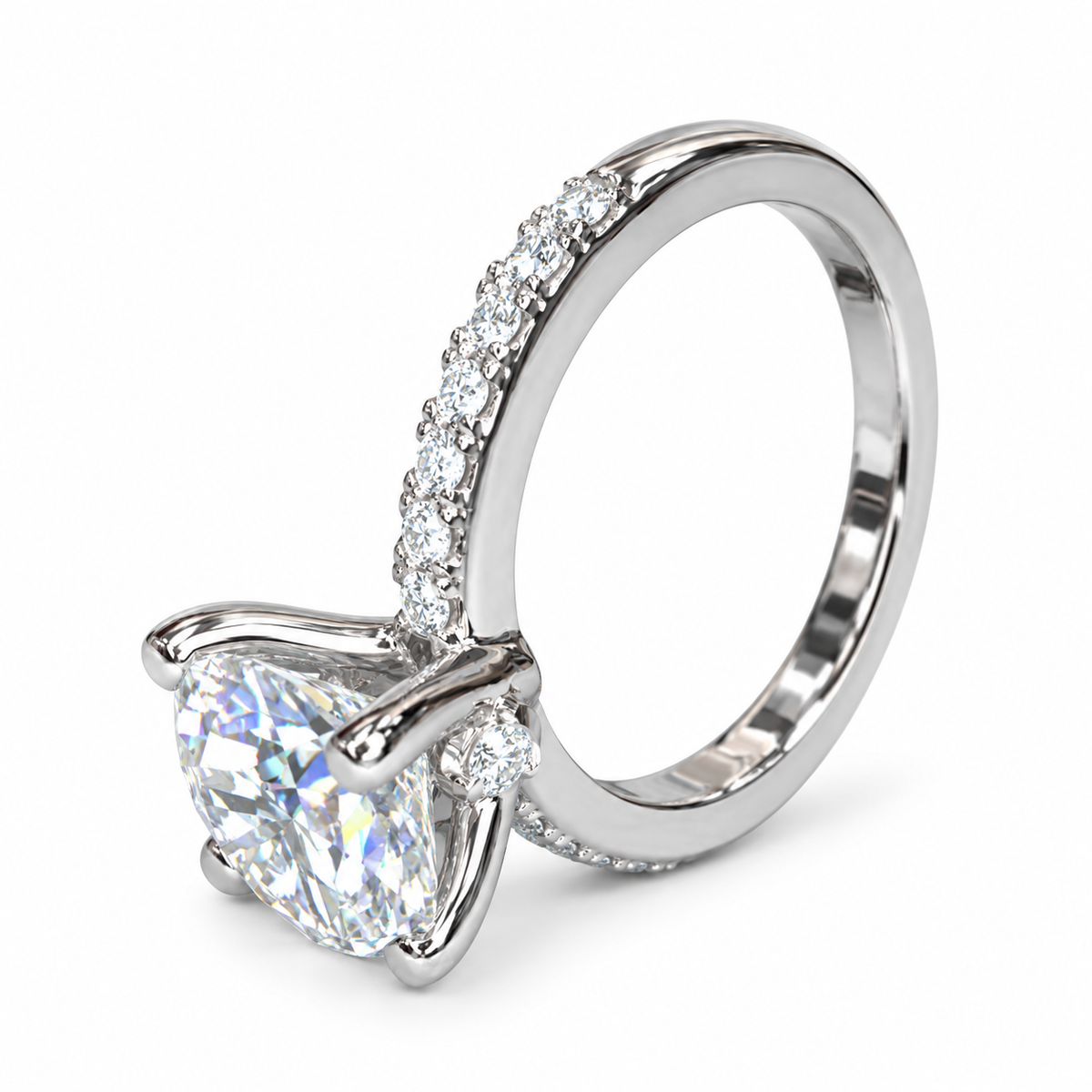 Moissanite Round Brilliant Solitaire Engagement Ring With Round Moissanite Accents In 14K White Gold, Infinity Jewelers USA #6903 #6904